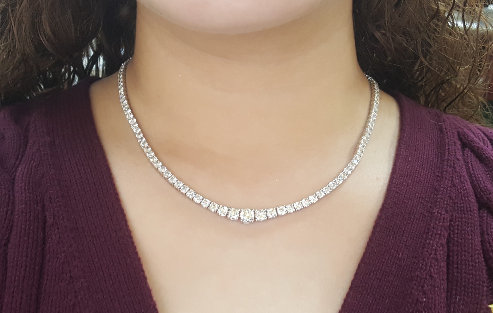 Round Diamond Riviera Tennis Necklace 15.6 ct Platinum 40.5 Grams 17″ Rtl $45K