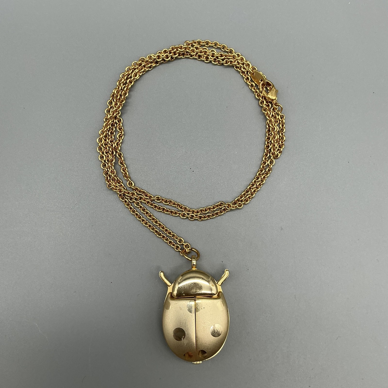 Ladybug Hidden Dial Pendant Necklace Watch Women 117mm Gold Tone New Battery