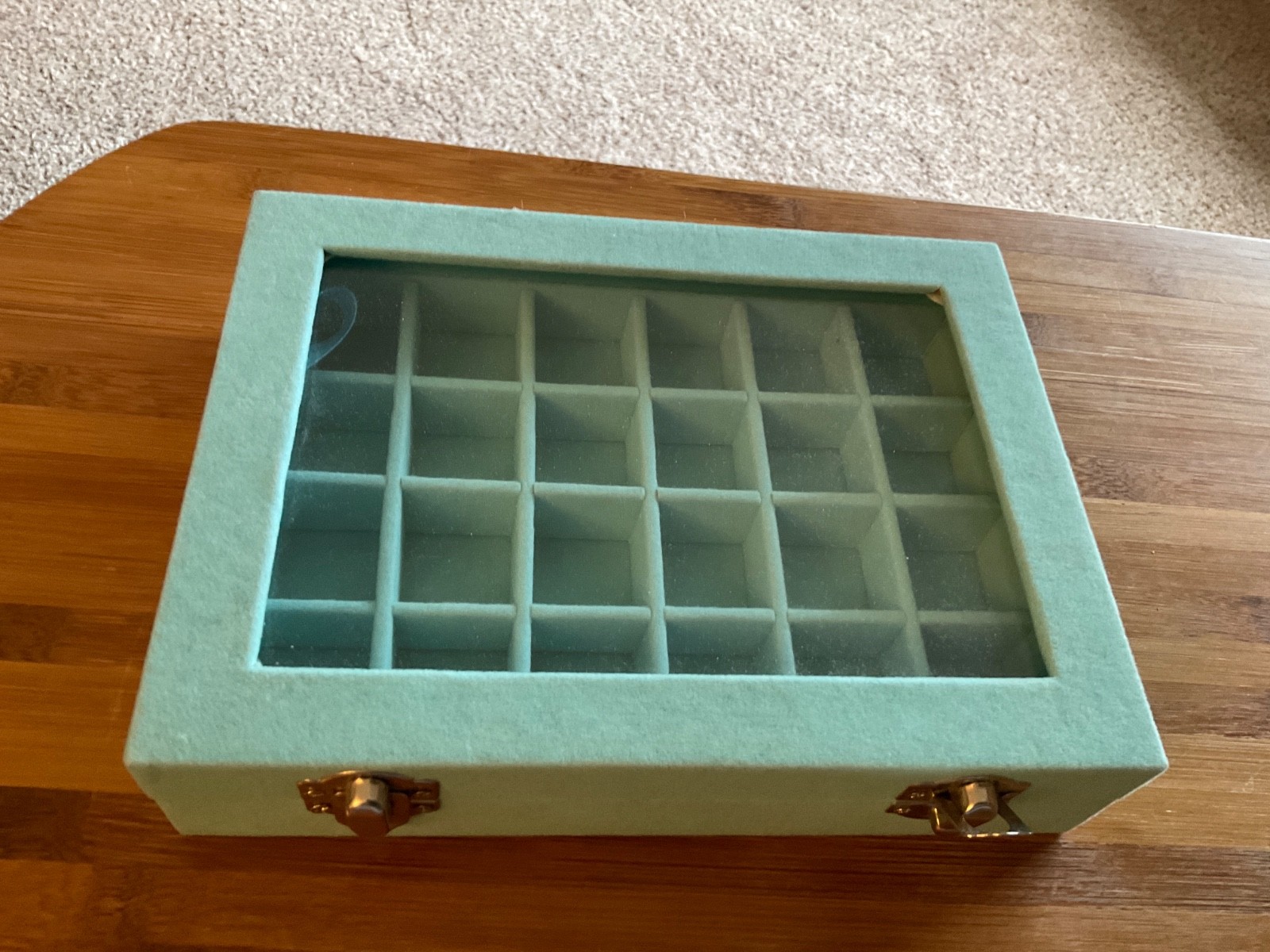 Velvet Jewelry Box 24 Grid Jewelry Ring Display Organiser Box Tray Holder teal