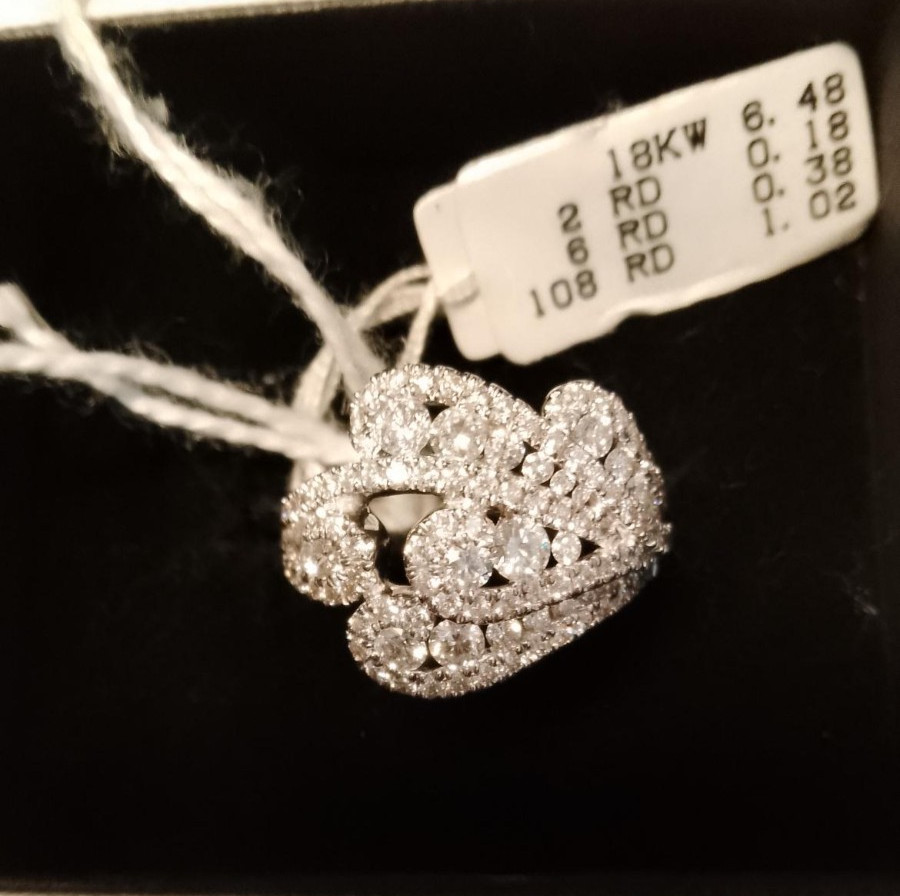 18k White Gold Diamond Ring. TDW 1.58ct. Claster Dress ring. M size. New/tag/box