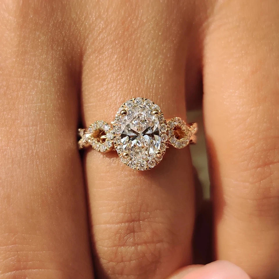 2.80 CT Oval-Cut EF/VS1 Lab Grown Diamond Halo Engagement Ring 14K Yellow Gold