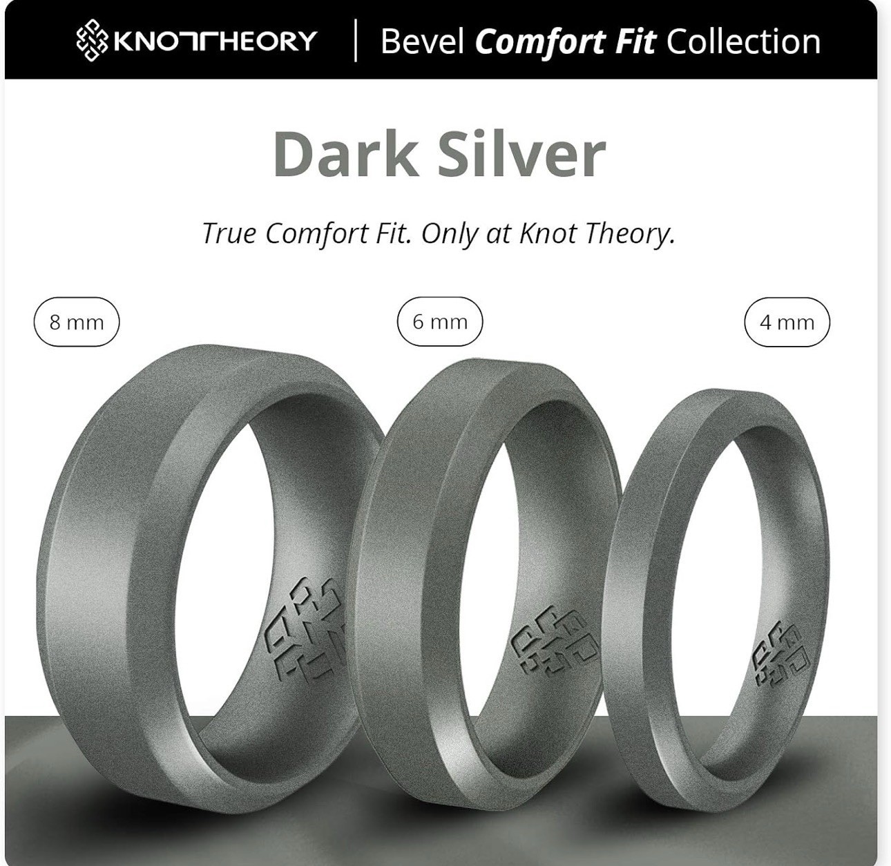 Knot Theory Comfort Fit Silicone Band Ring Dark Silver 6mm Size 15 Lightweight