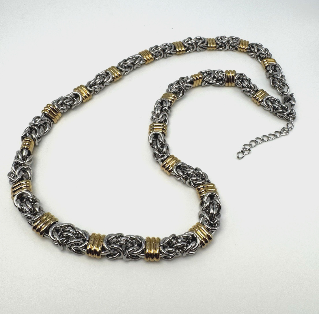 Byzantine Chain Necklace Two-Tone Gold Stainless Steel 20.5″ + 2″ Extender New