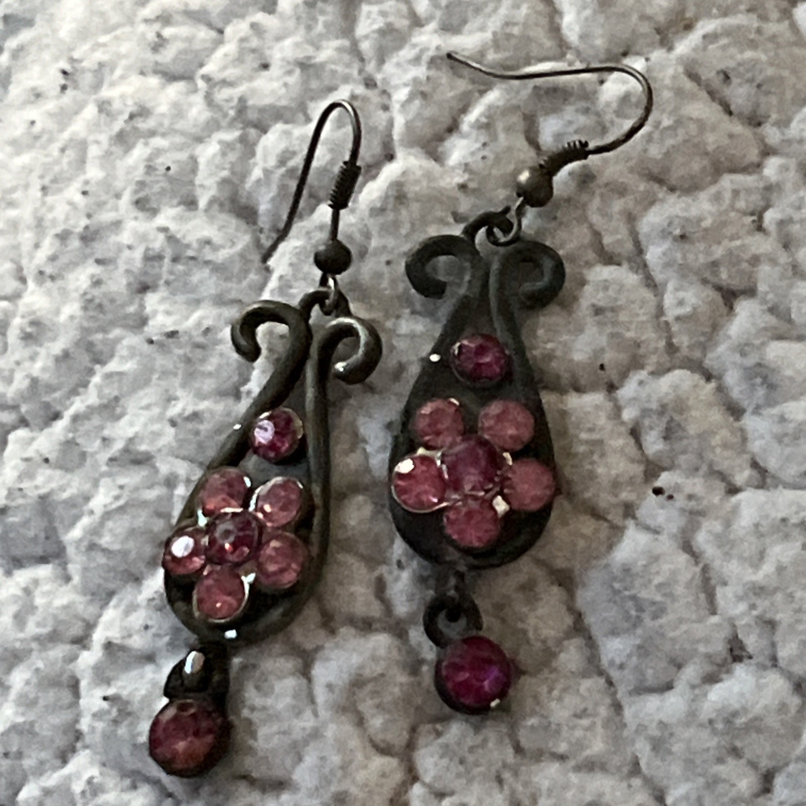 Vintage Earrings Pink Floral Chandelier Shabby Chic Crystal Retro