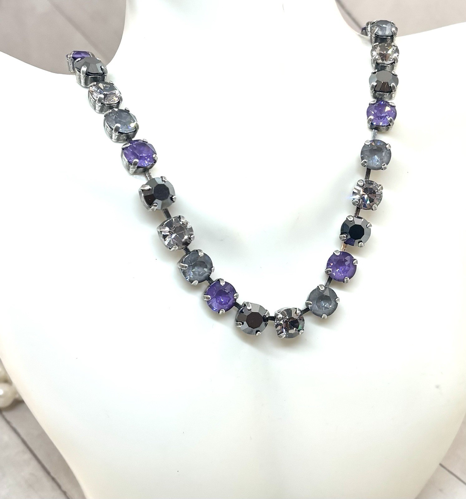 Silver Plated Purple And Gray Cup Chain Tennis Necklace
