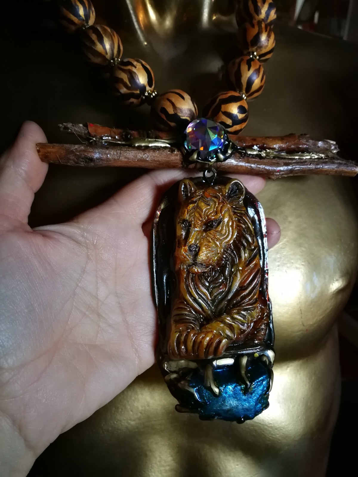 Big Bold Chunky Necklace Statement Wild Luxury Jewelry Tiger Raw Stone Pendant
