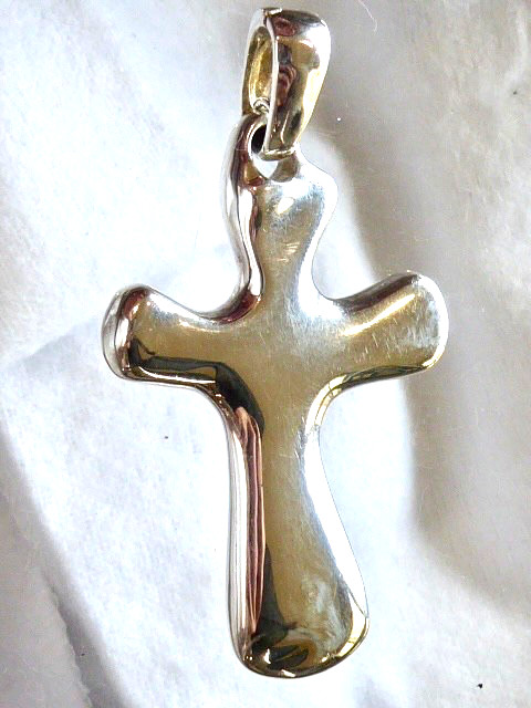 VINTAGE STERLING SILVER 925 SIGNED RLM STUDIO PUFFY CROSS PENDANT 2 3/8″