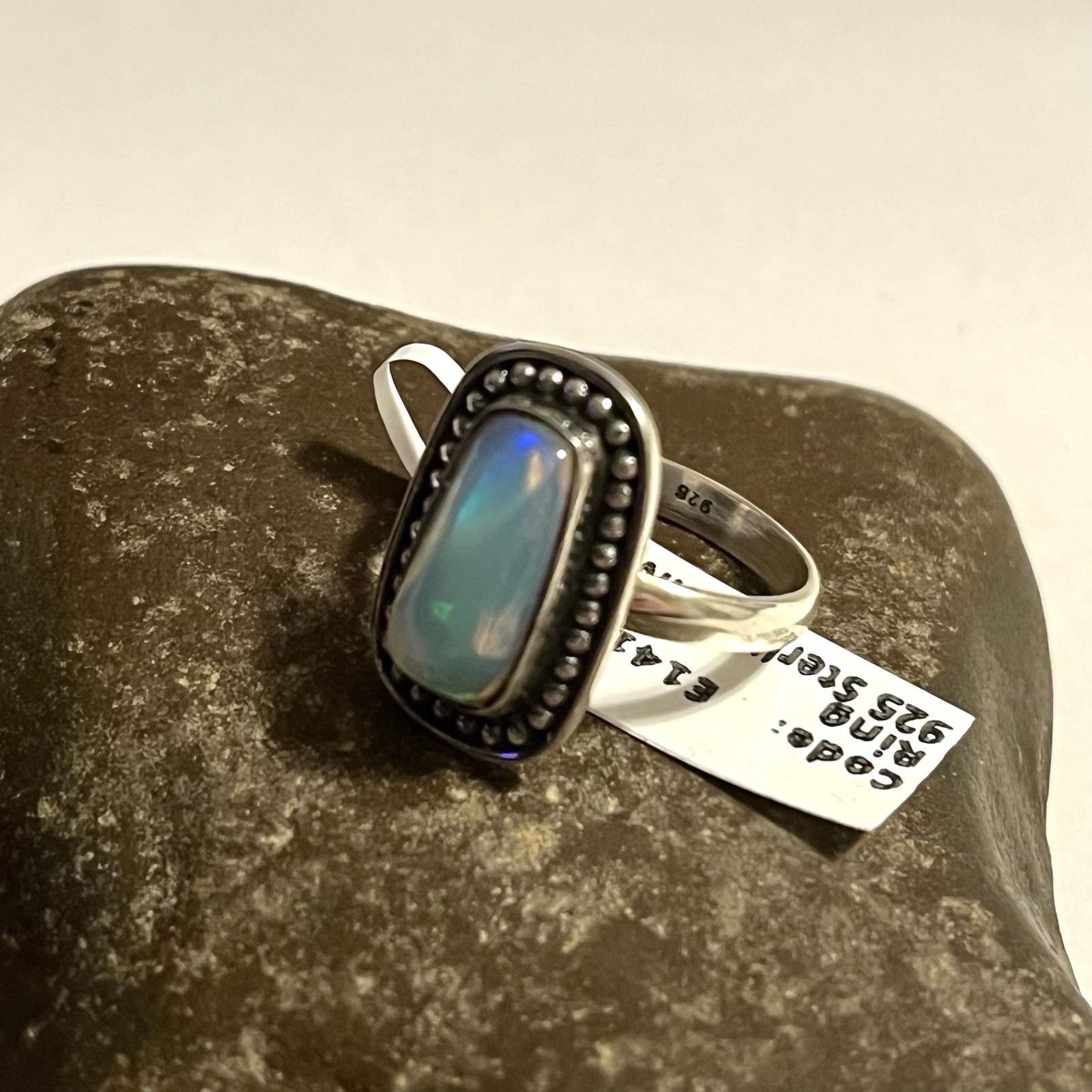 Beautiful Ethiopian Opal 925 Sterling Silver Ring Rectangular Cabochon US Size 6