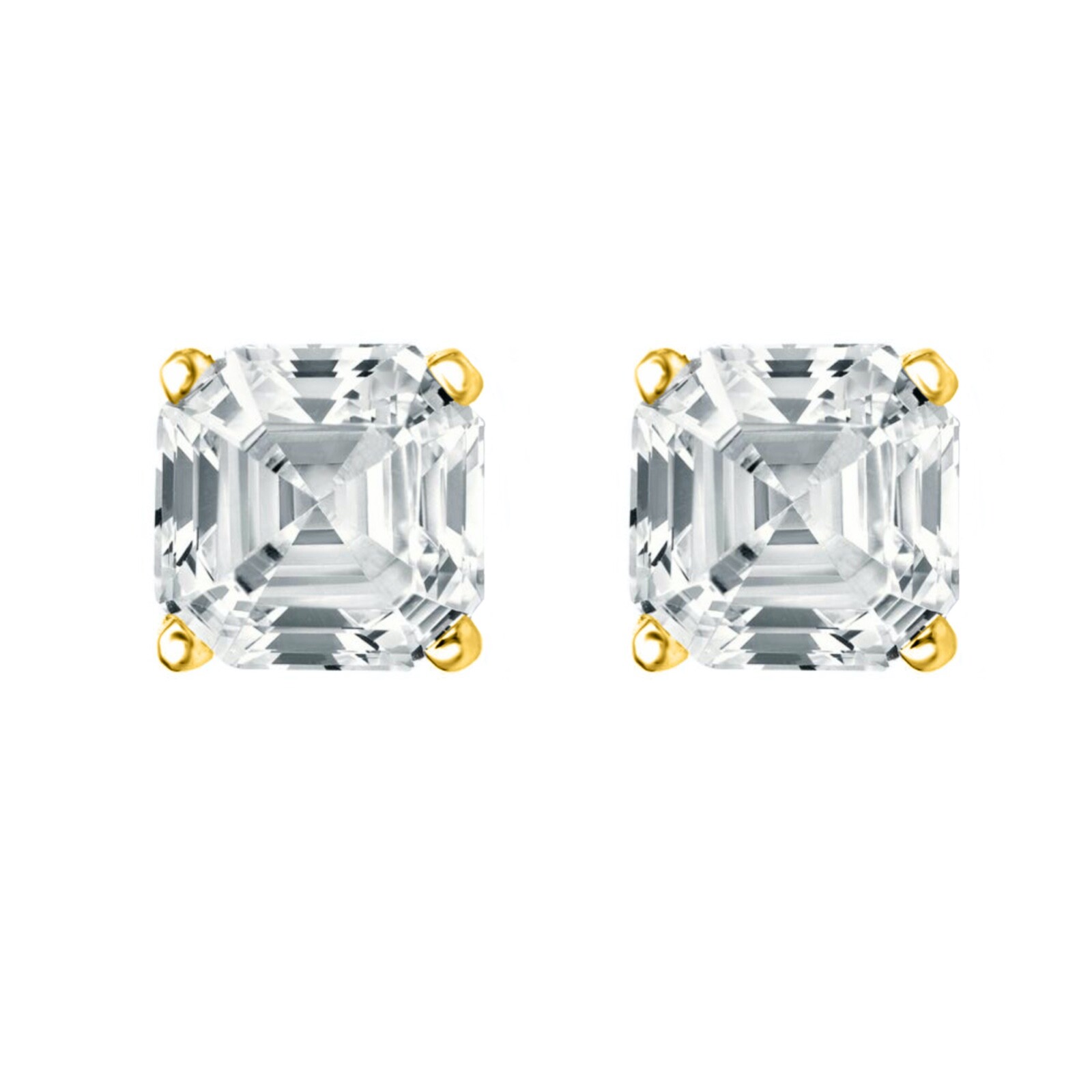 4 Ct Asscher Lab Created Grown Diamond Earrings Studs Solid 18K Yellow Gold Push