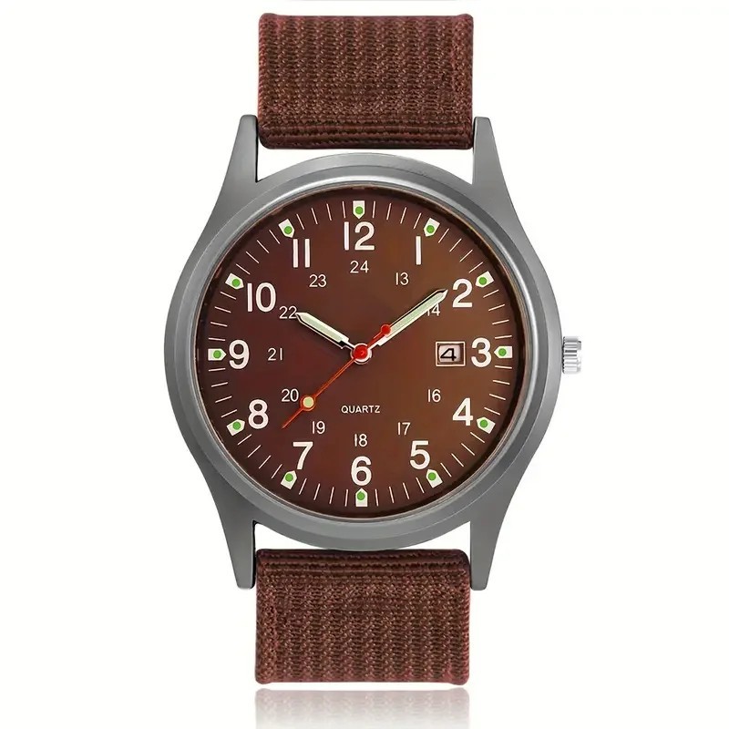 Men’s Military Army Luminous 24 Hours Dial Nylon Strap Date Quartz Wrist Watch