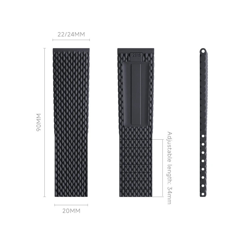 22 24mm Mesh Rubber Watch Strap Fits Breitling Navitimer / Avenger / Superocean