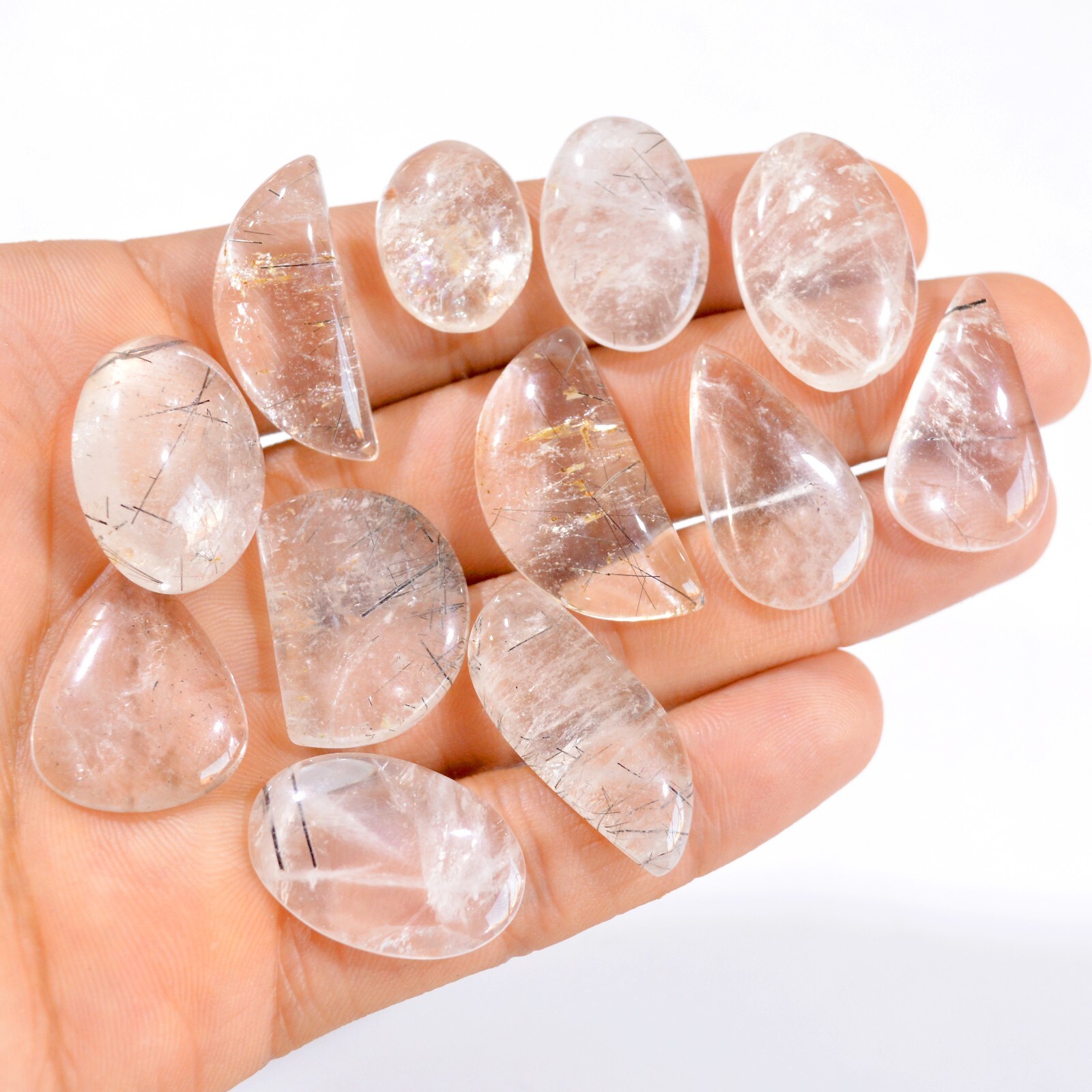 12Pc 259Cts Natural Black Rutile Cabochon Loose Gemstone Lot 18×15-30x15mm #2941