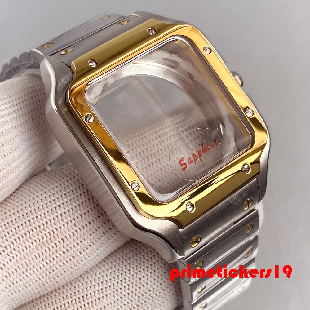 38mm Square Watch Case+Band+Dial Hands Set Fit NH35 NH36 NH38 Transparent Back