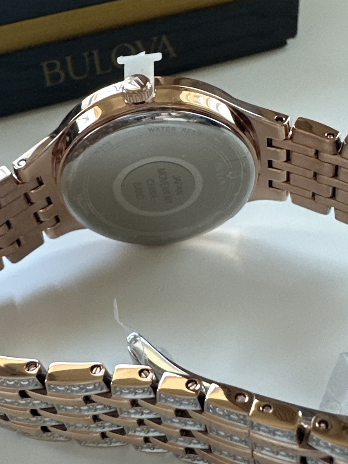 Bulova Quartz Women’s Pave Dial Crystals Rose Gold Watch 32mm 98L235
