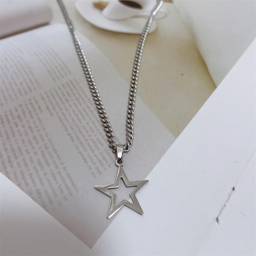 NewZenro Dainty Hollow Star Simple Choker Necklace for 18.5 inches, silver