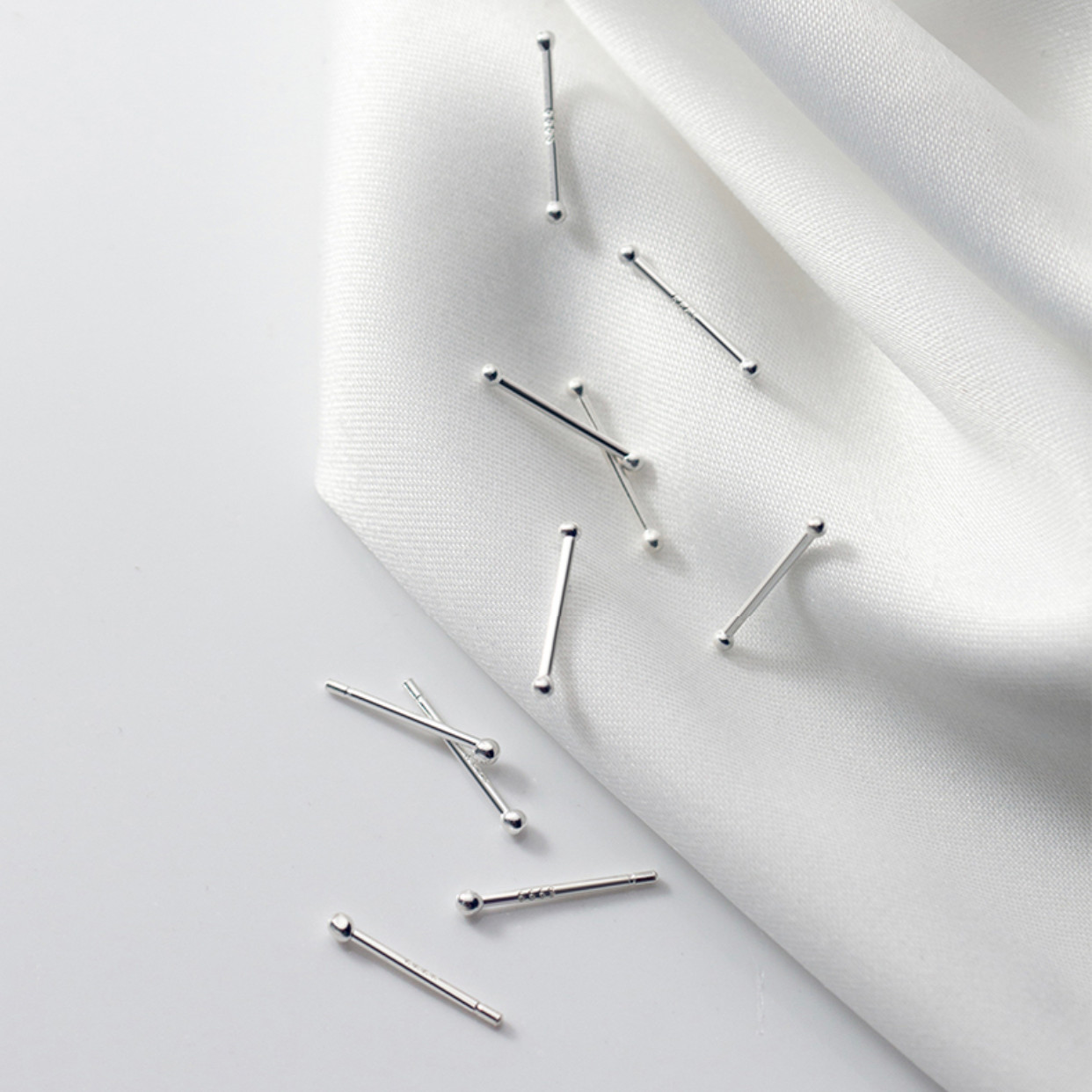 Genuine 999 Pure Silver 1.5mm Tiny Solid Ball Bead Stud Earrings Ear Piercing