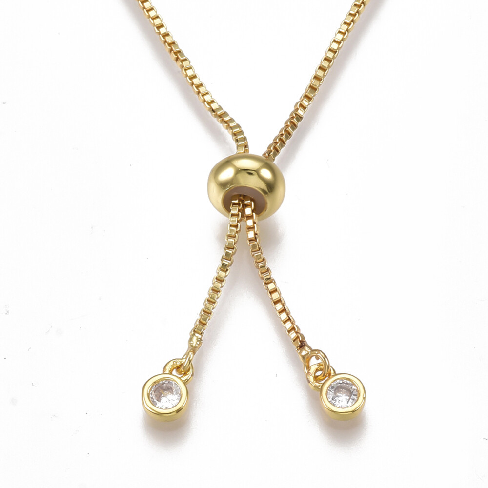 Adjustable Brass Cubic Zirconia Slider Bracelet Bolo Bracelet Gold 9.4″ P288