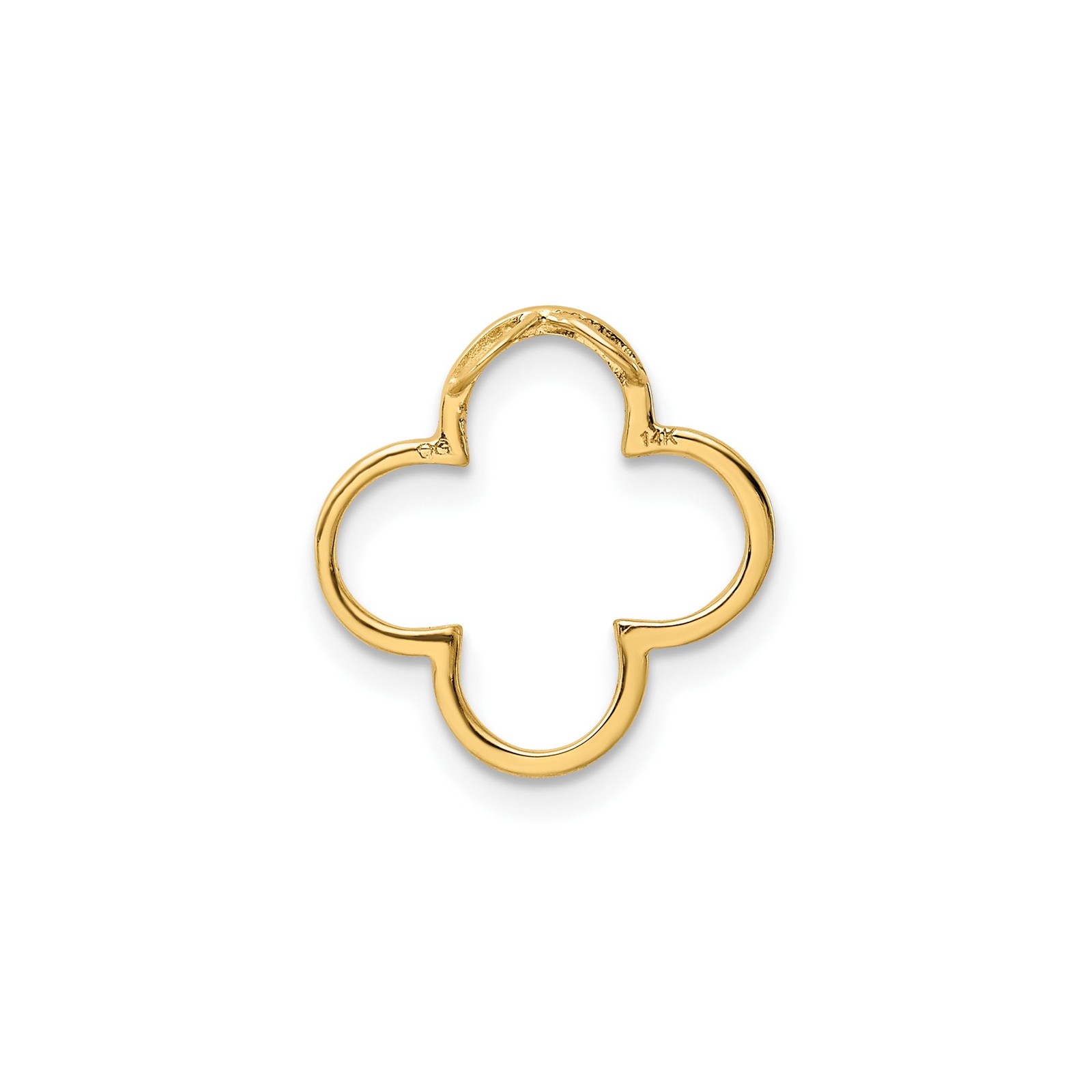 14k Solid Yellow Gold Small Quatrefoil Design Chain Slide Necklace Womens