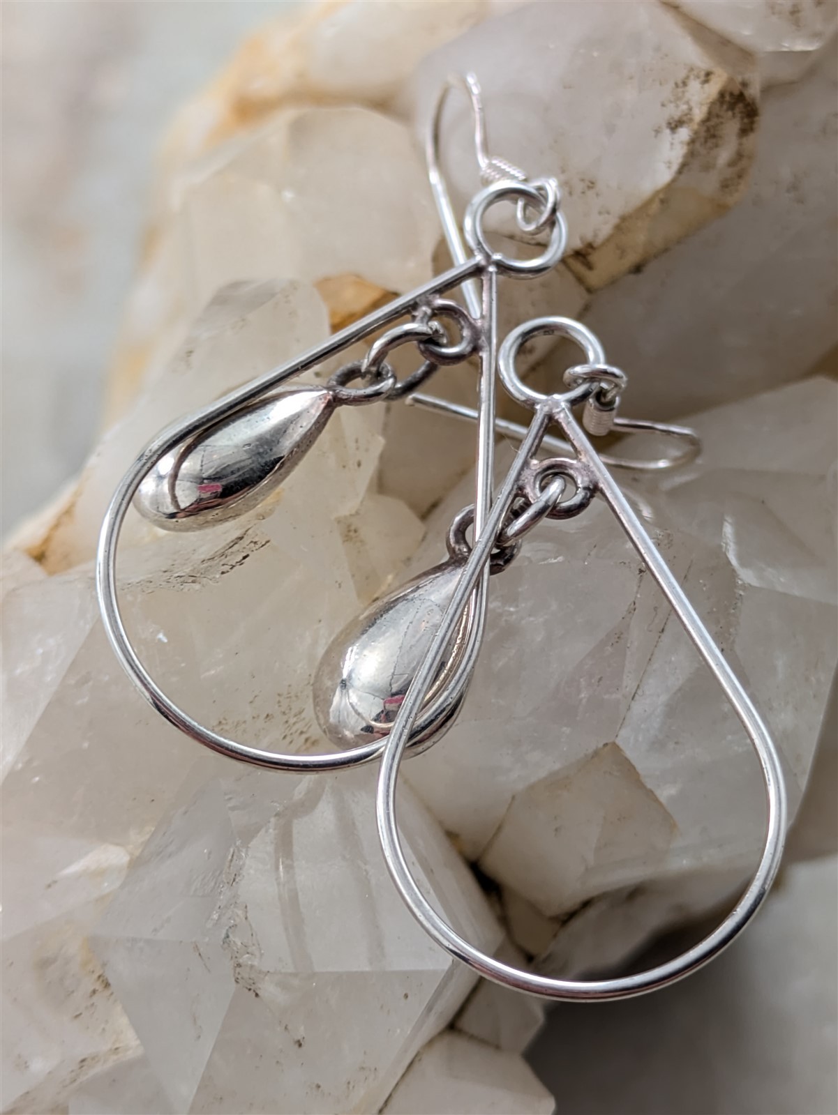 Vintage Solid Sterling Silver Double Teardrop Dangle Earrings 3 Grams