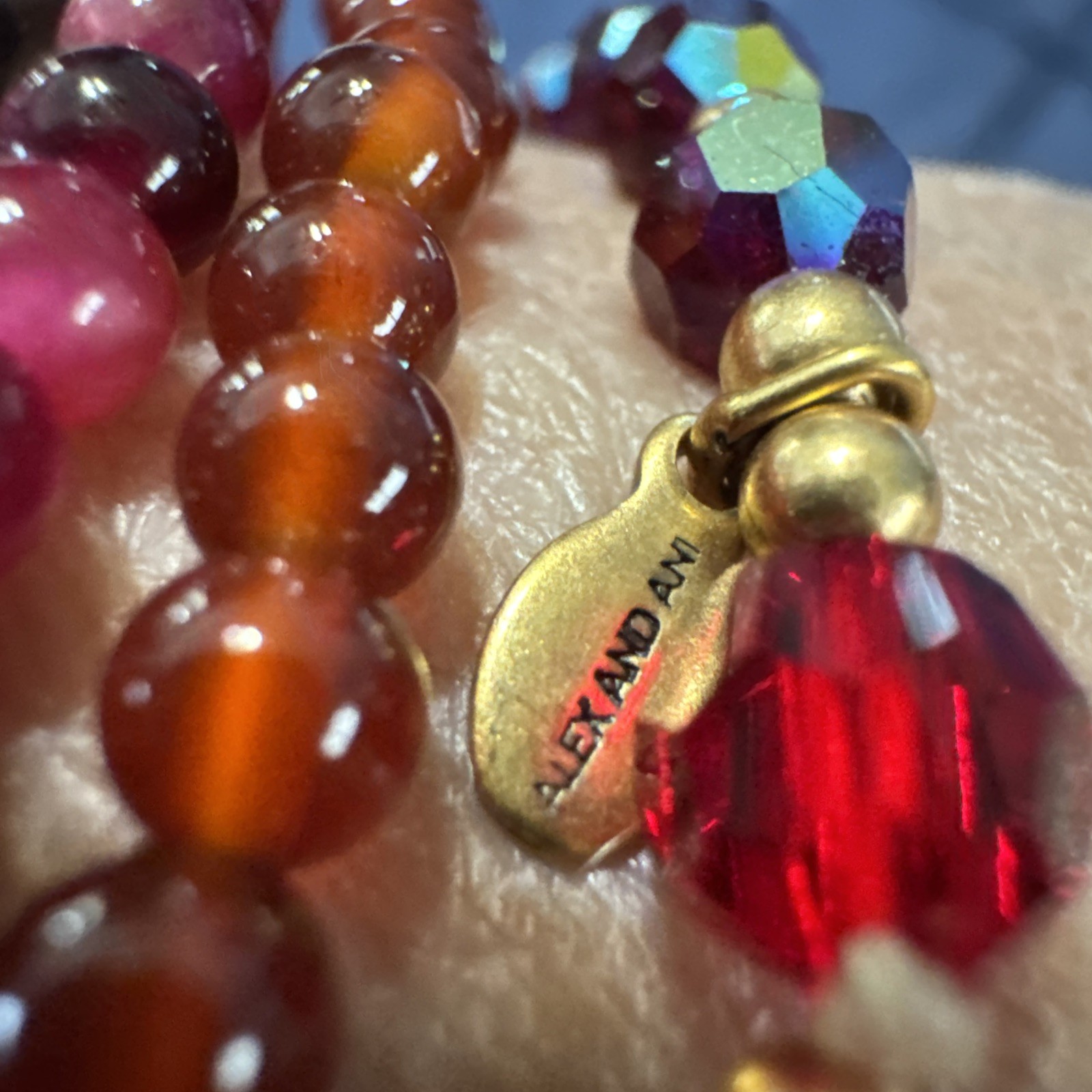 Beaded Gemstone Stretch Bracelets, Set Of 4- Red, Pink, Orange…Approx 2-3mm