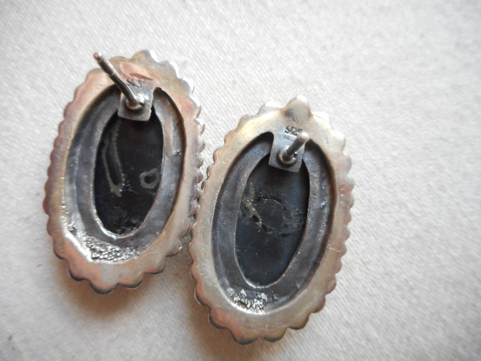 Sterling Silver 925 Black Onyx Oxidized Earrings RE2858