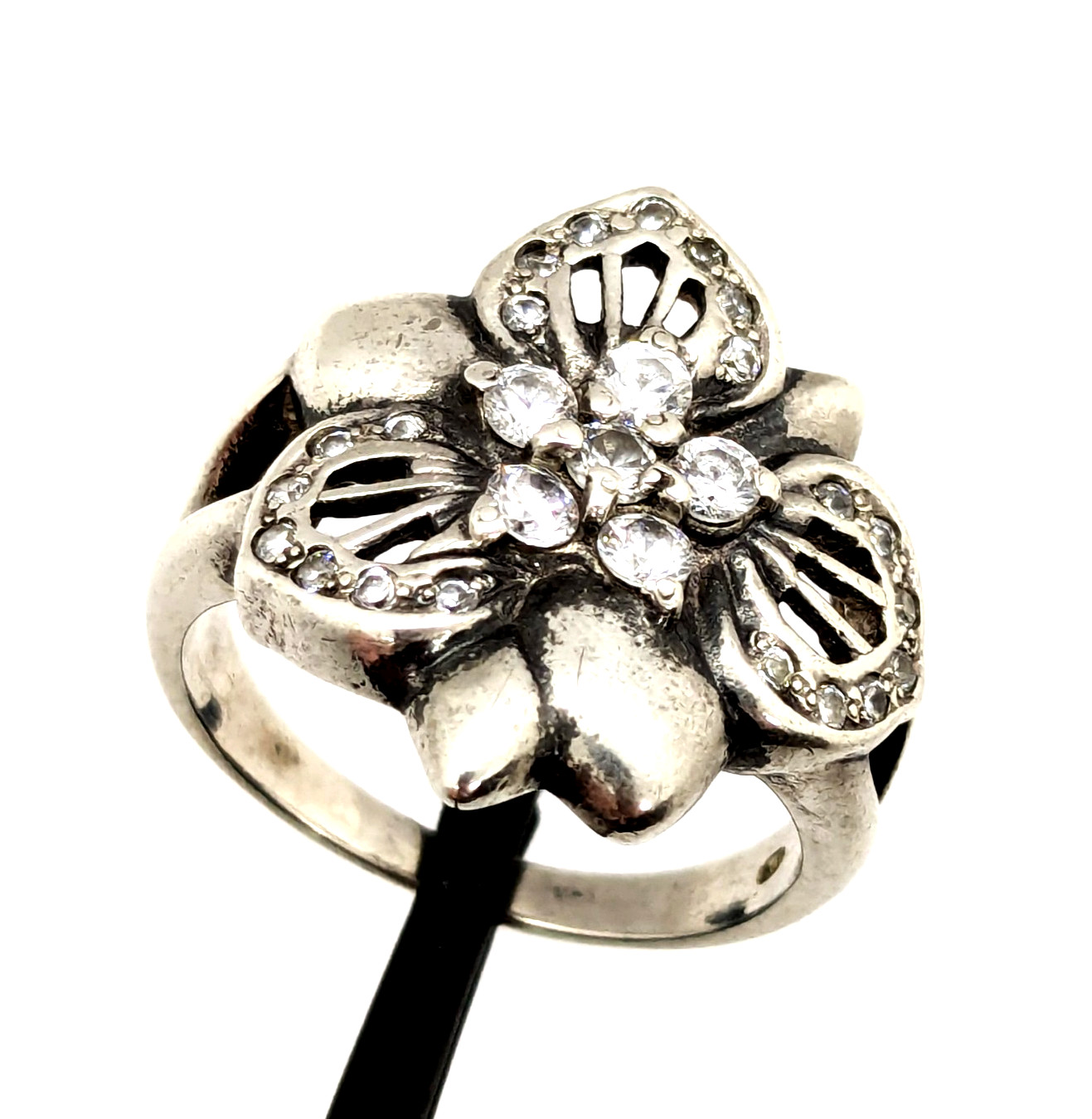 Vintage Luxury RING Silver 925 FLOWER with Bright Stones-size: 8US (17.7mm)| #14