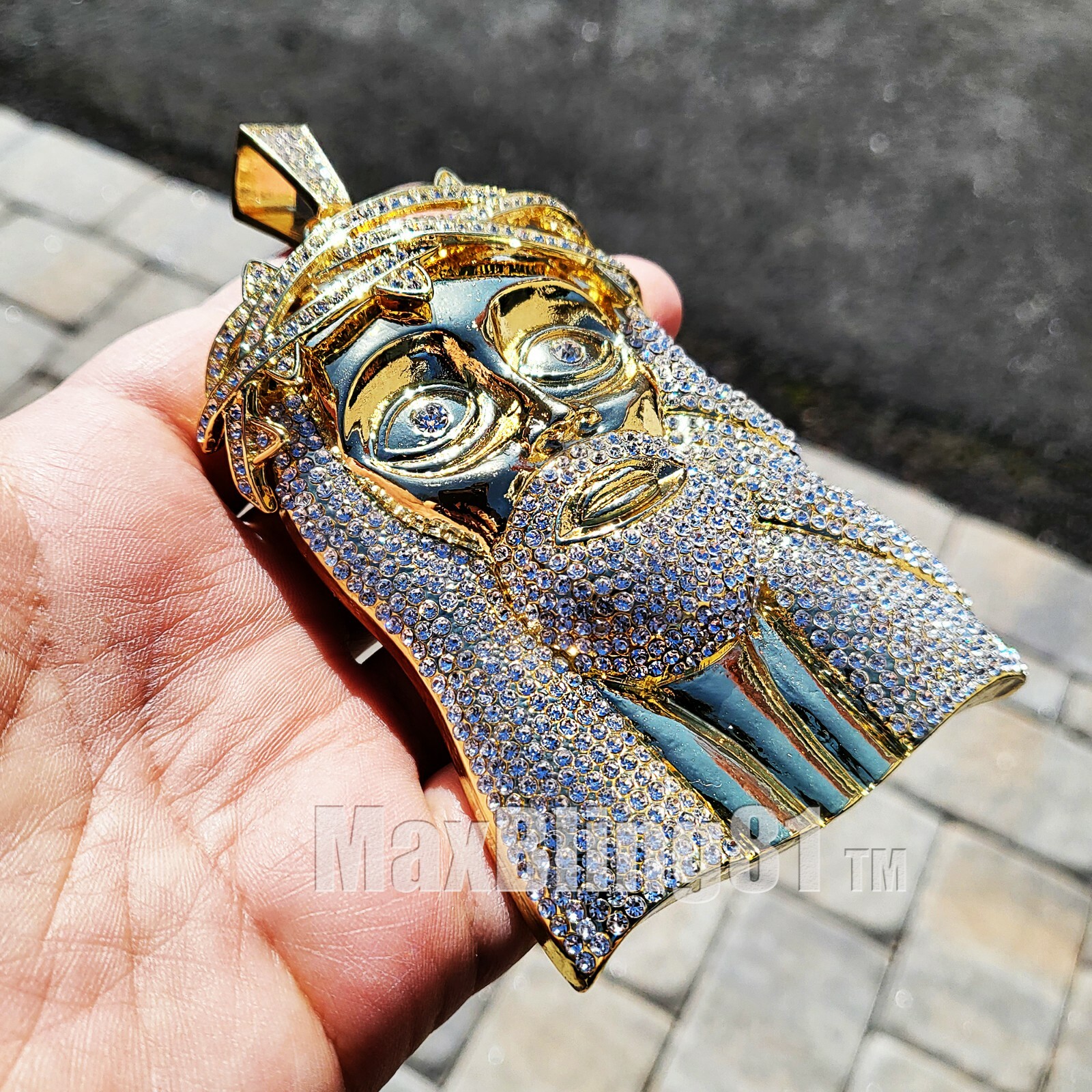HIP HOP STYLE ICED GOLD SILVER PLATED BLING XXL LARGE JUMBO JESUS HEAD PENDANT