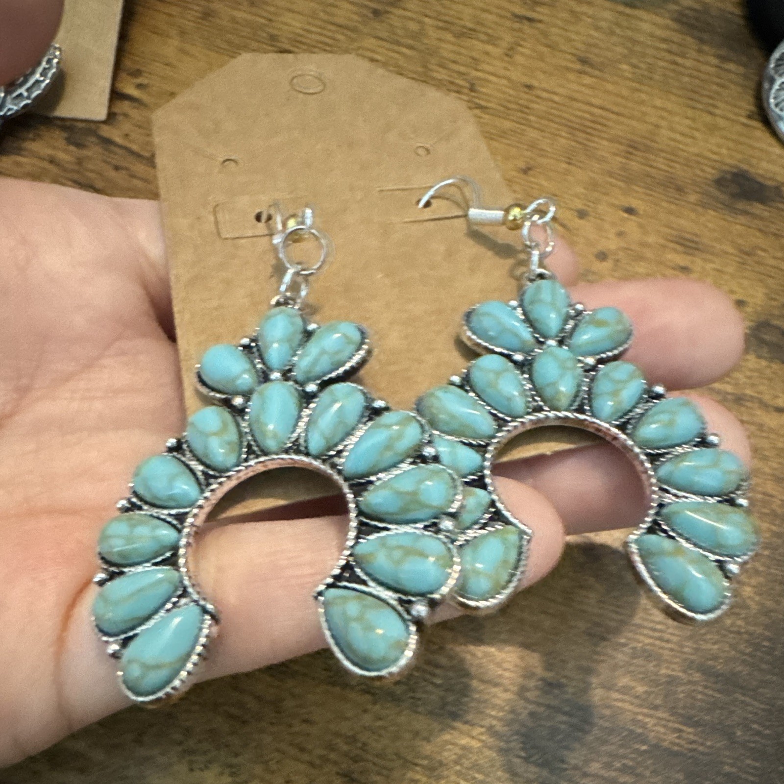 Silver Tone Turquoise Color Cluster Teardrop Dangle Hook Earrings