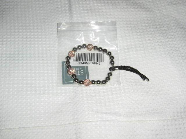 QVC Stainless Steel Champagne Crystal Pave Station & Polished Bead Bracelet NIP