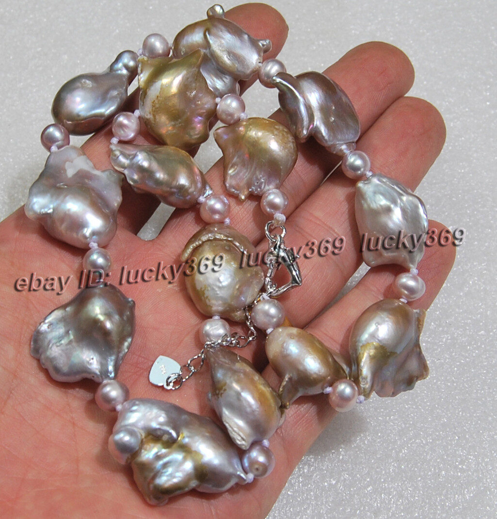 16″ 18″ 25″ AAA 7-8mm/20-30mm Purple Colorful Baroque Pearl Beads Knot Necklace