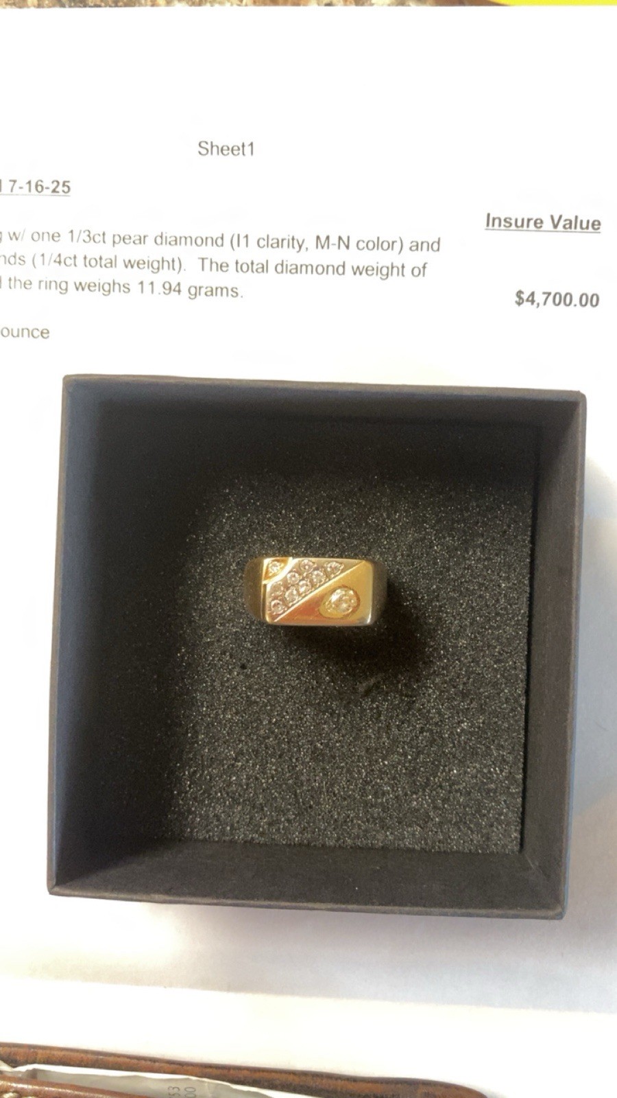 Custom Vintage 14kt Yellow Gold Cigar Ring 0.58cts Diamonds SIZE 15