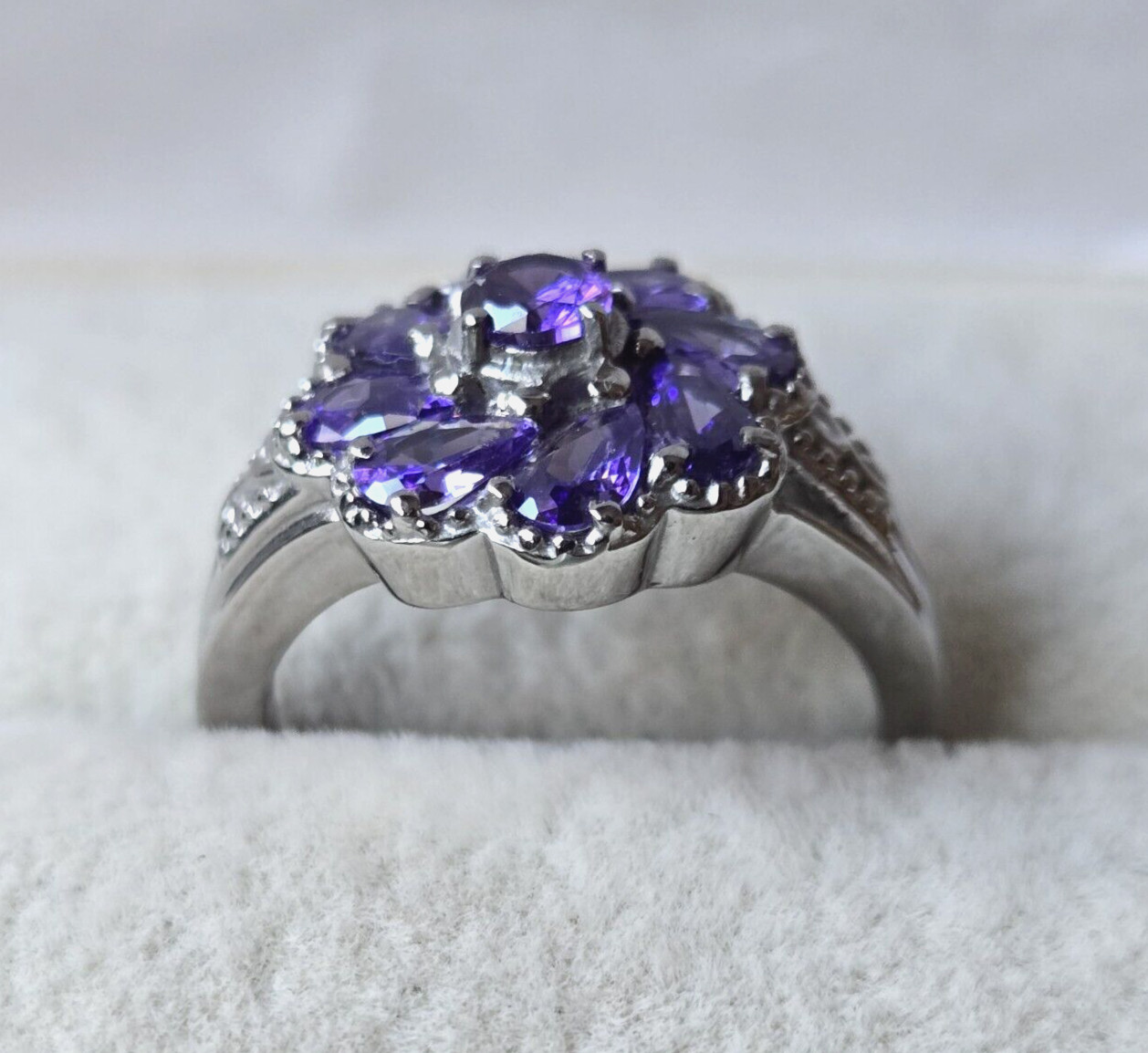 Purple Iolite Floral Ring in Surgical Stainless Steel, 2.85 ctw Size 7