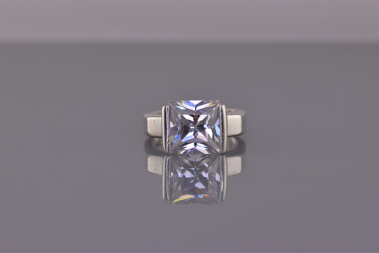 Sterling Silver 10mm Tension Set Cubic Zirconia Solid Band Ring 7g 925 Sz: 6