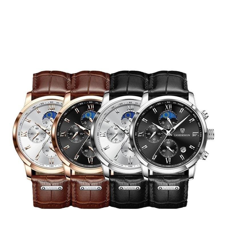 Men’s Watches Quartz Luminous Date Dial Waterproof Leather Business Wristwatch