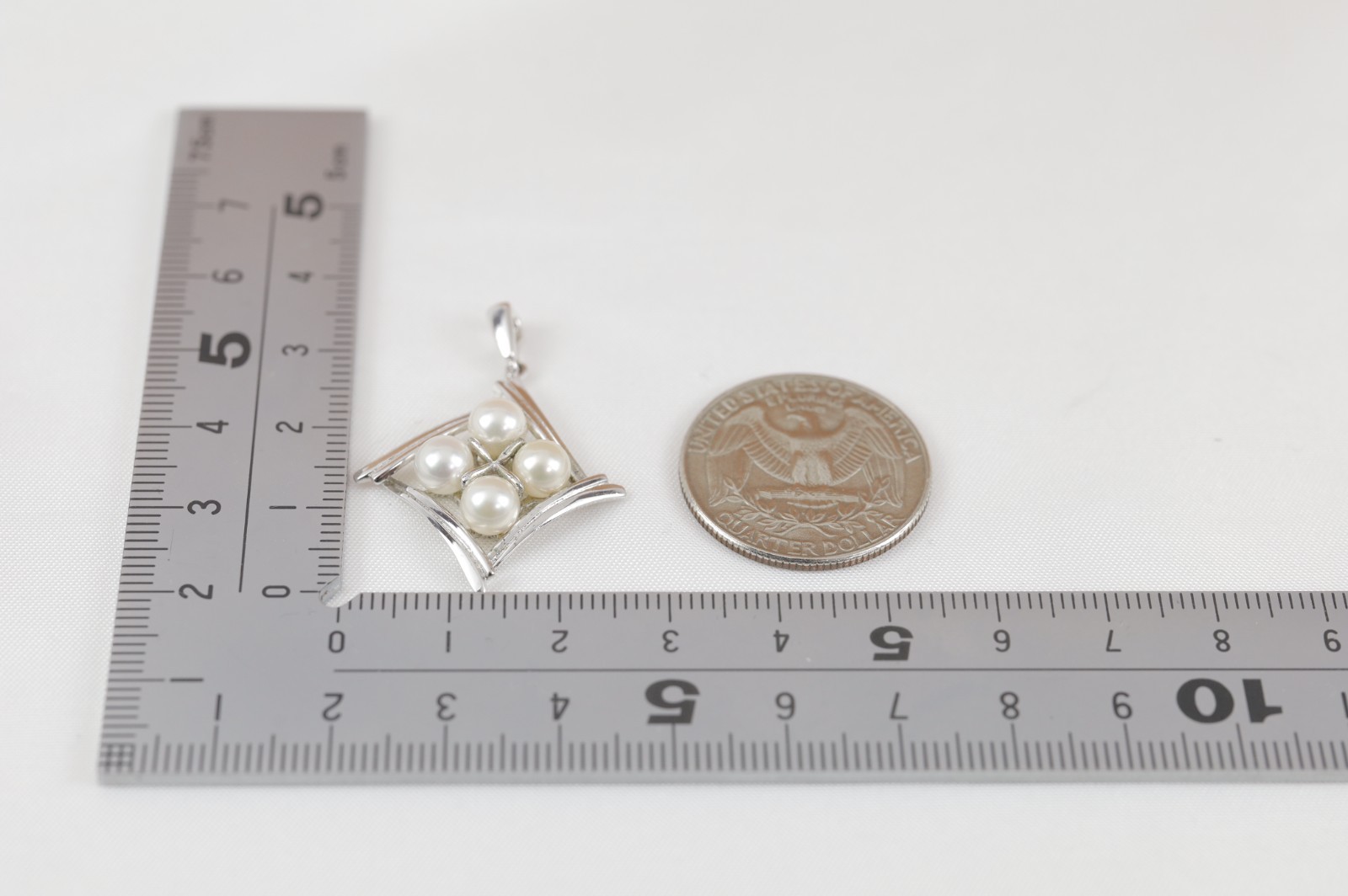 Mikimoto Akoya Pearl Pendant Charm 6mm x 4 Pearls Sterling Silver (No Chain)