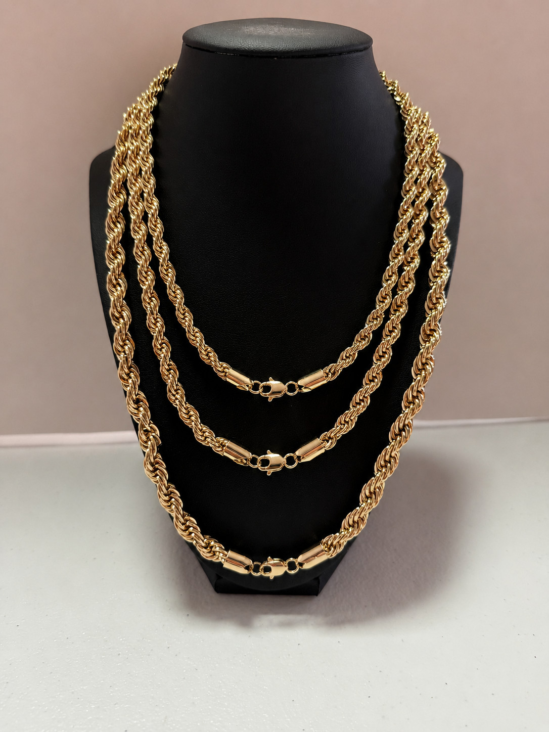 14k Gold plated mens womens rope chains 8mm-6mm 18in-24in chain necklace