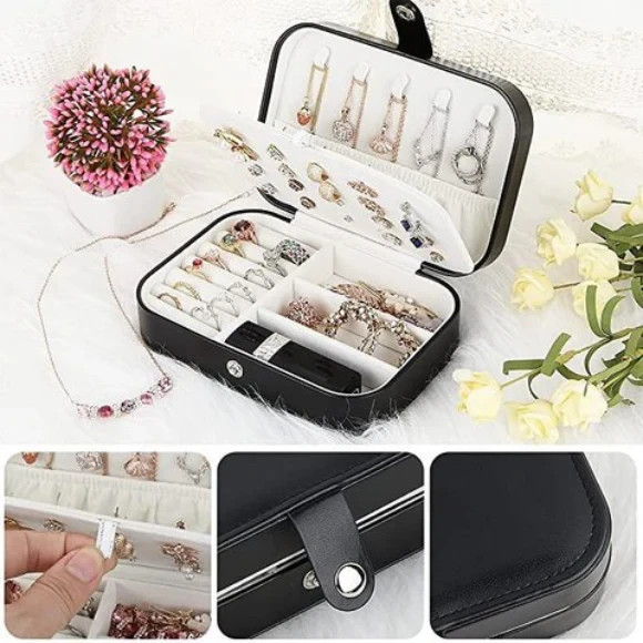 Jewelry Box, Travel Jewelry Organizer Cases with Double Layer for Women’s Black