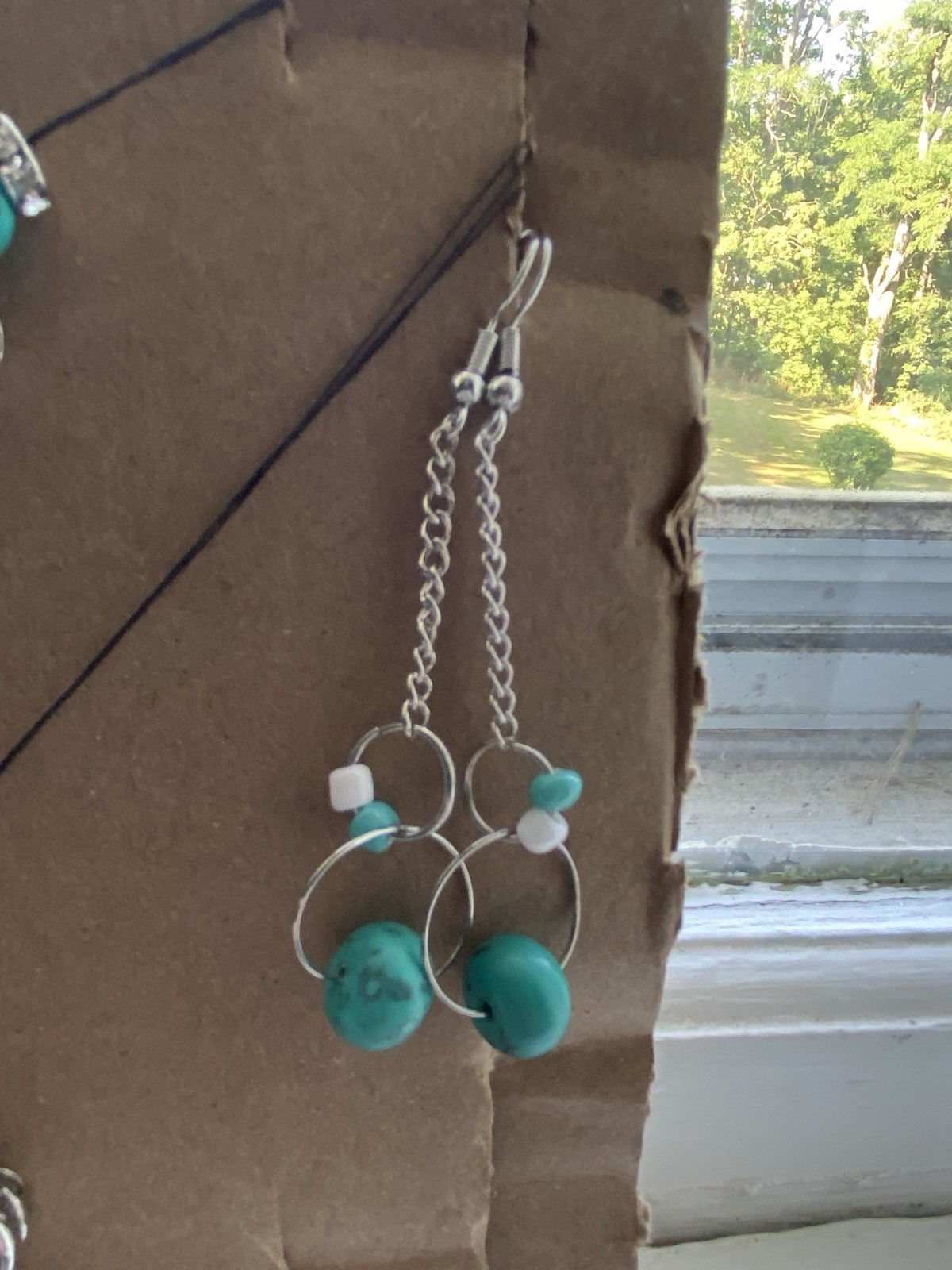 Womens Necklace Bracelet & Earrings Turquoise Style Silver Plated & Pinch Bails
