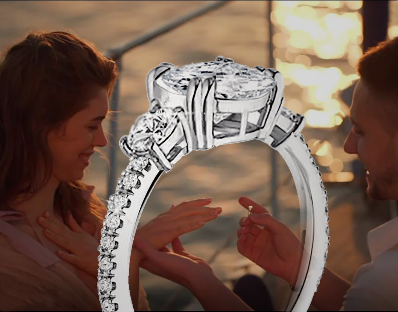 White Gold Plated 3 Stone CZ Pave Band Meghan Markle’s Royal Engagement Ring
