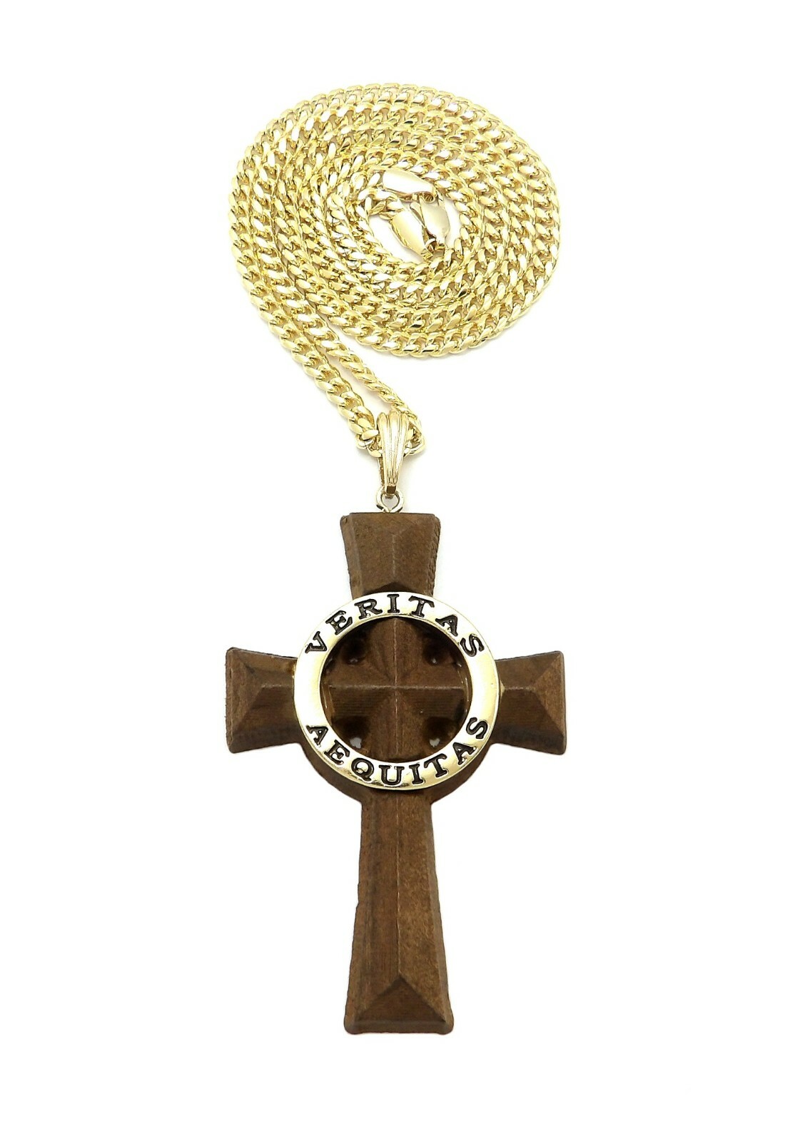 Veritas Aequitas Boondock Saints Cross Pendant 4mm/24″, 30″ Cuban Chain Necklace