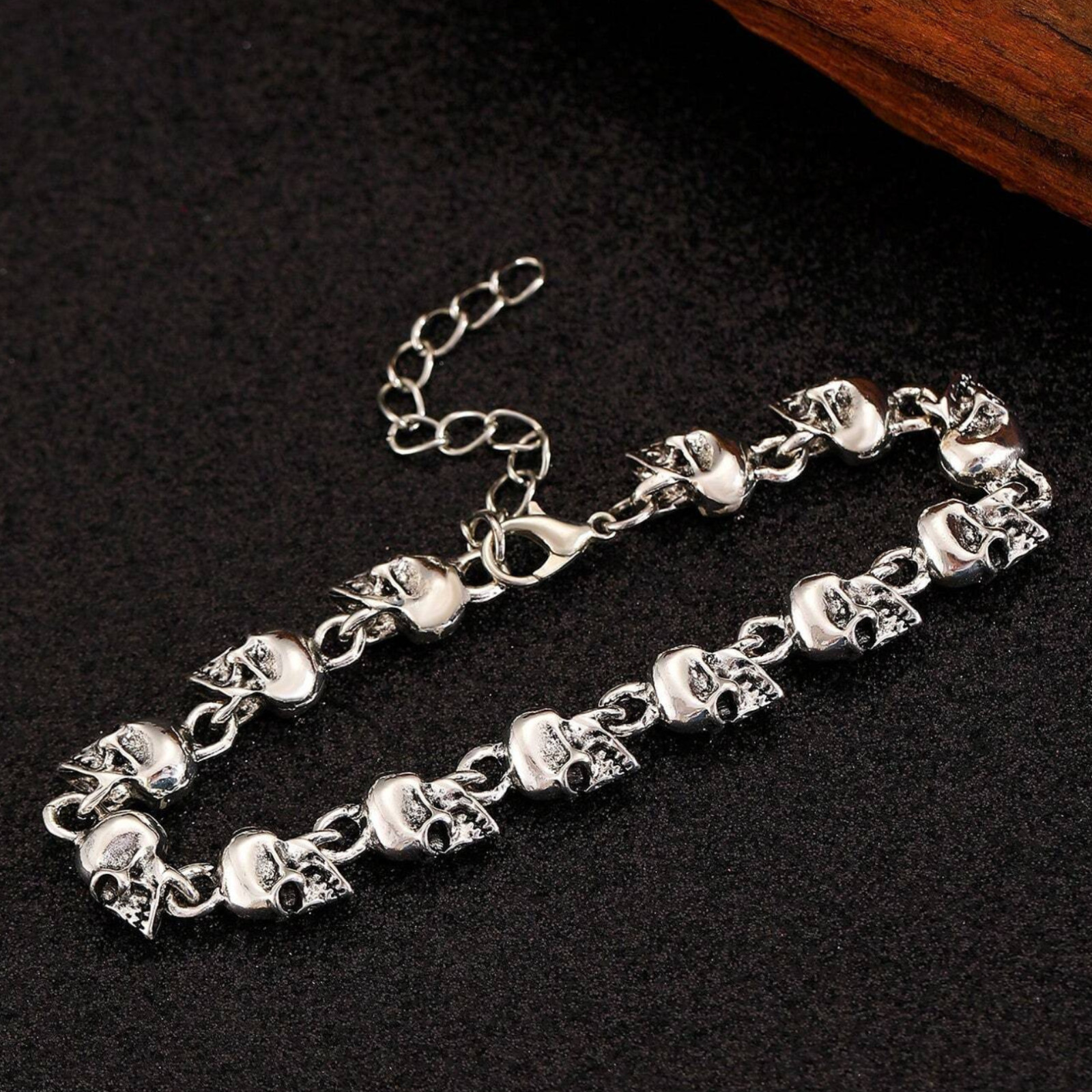 Skull Chain Bracelet Gothic Punk Antique Silver Halloween Jewelry For Women Men