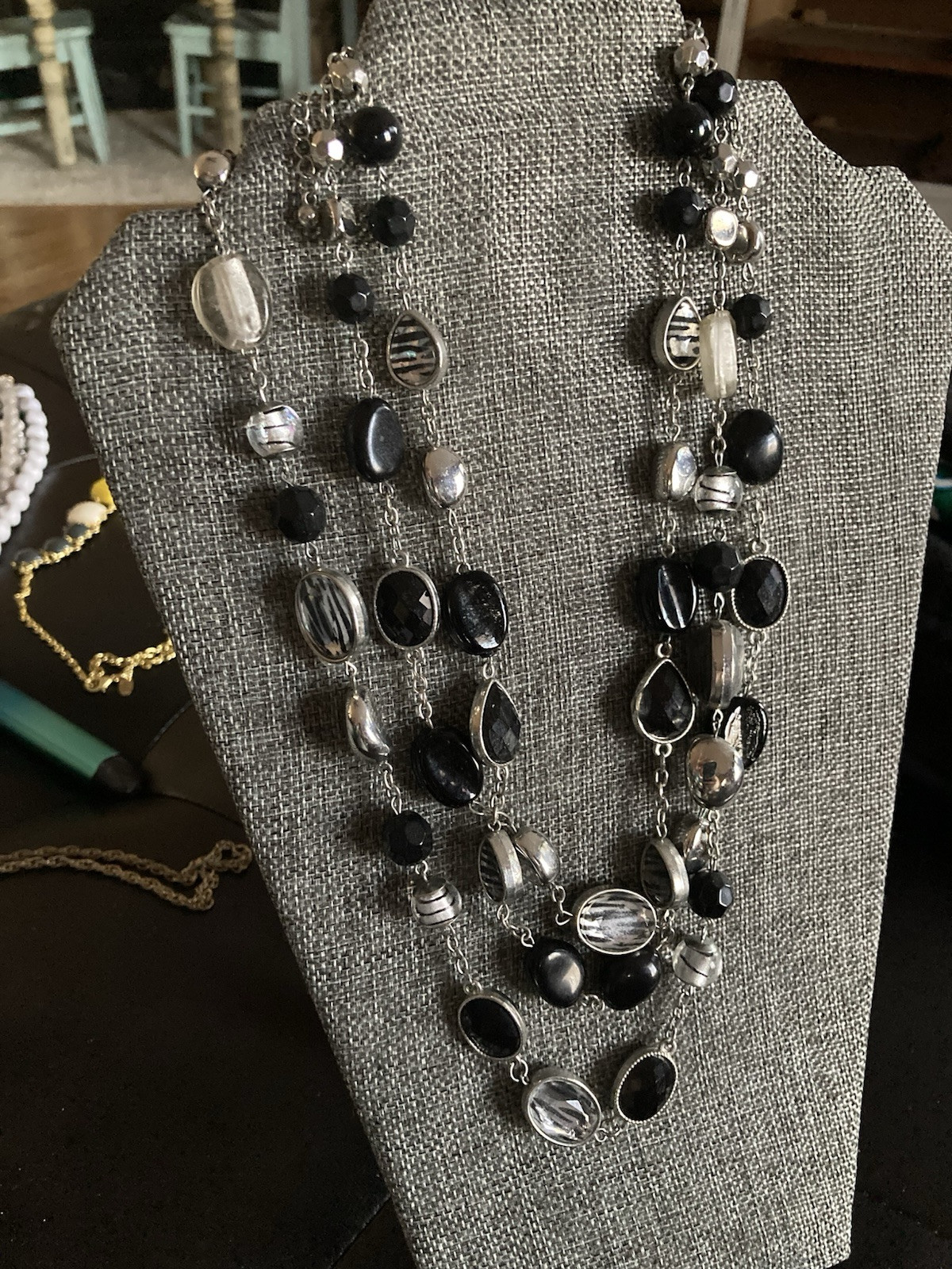 3 Charming Charlie Necklaces Yellow/Gray/White, Black/Gray, White Fashion Jewels