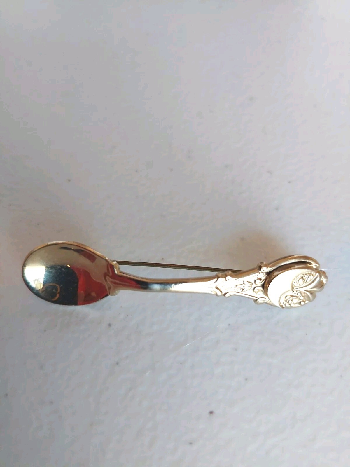 Vintage Gold Tone Spoon Pin Brooch Ornate Filigree Approx. 2-6/16 Inches