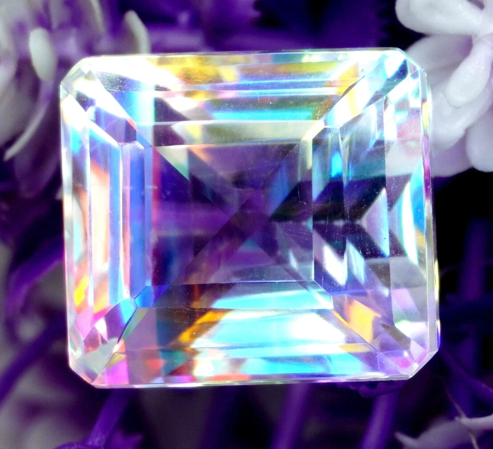 Natural Mystic Topaz Rainbow Color 48.44 CT Emerald Cut Certified Gemstone F02 A