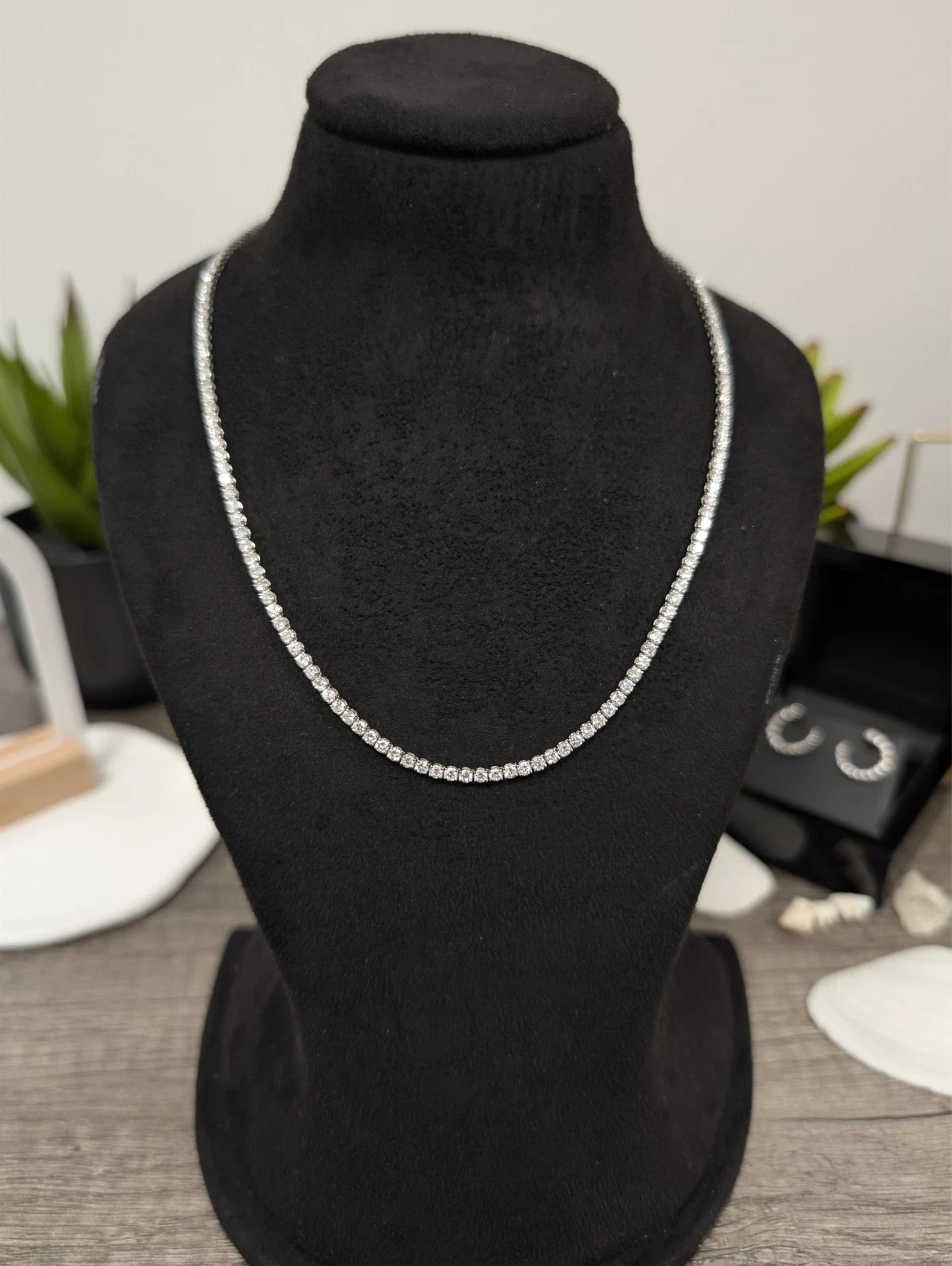 17CT Lab Grown Diamond Tennis Necklace – 14K Solid White Gold Plated 18″ Inch