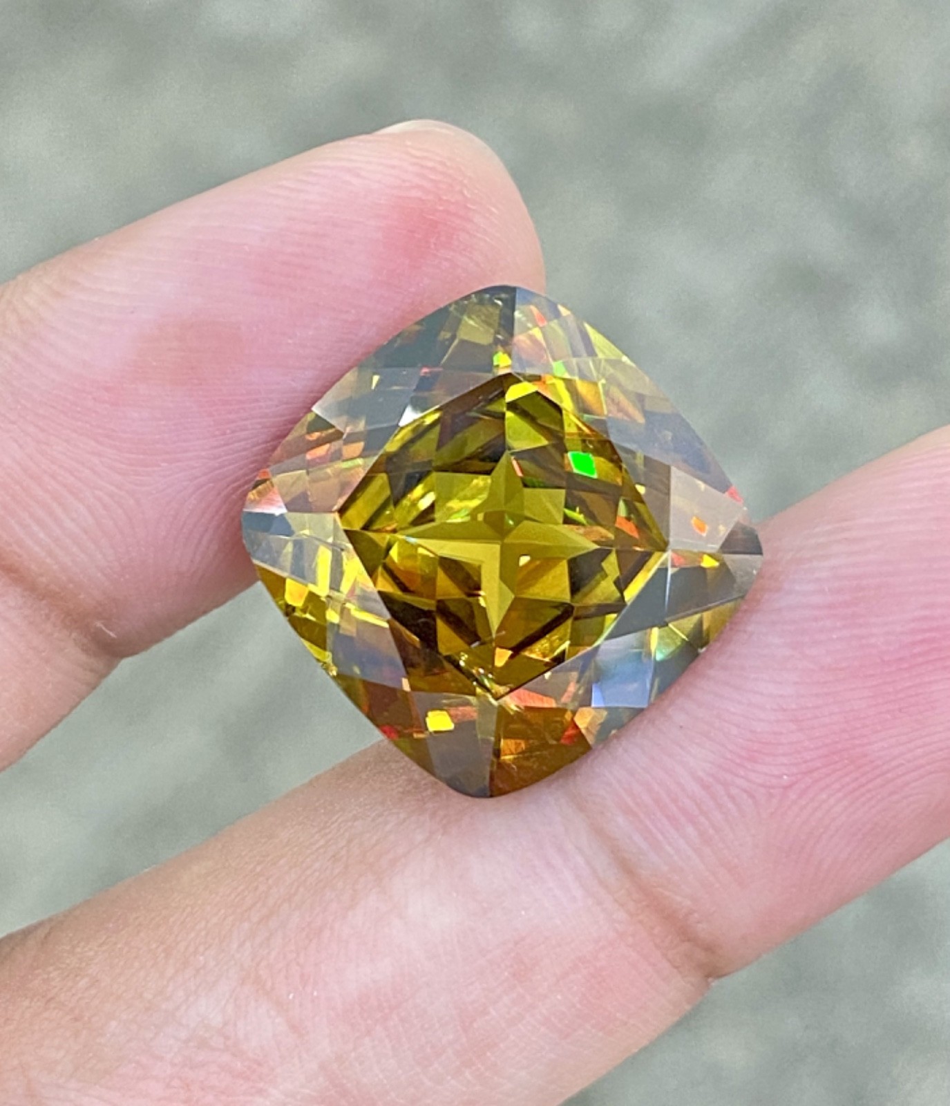 Natural 23.10ct Chrome Sphene, Cushion Cut Large Green Sphene (Titanite), Loose.