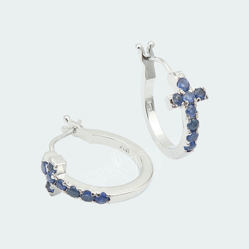 gr8onyou silver hoop earrings with real sapphire and hallmark | ideal for frequent travellers