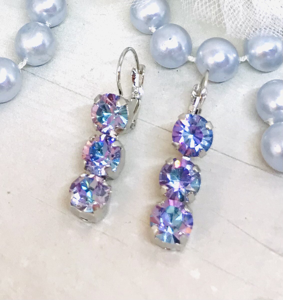 8mm Vitrail Light Triple Cup Chain Drop Earrings made w/ Vitrail Light Crystals