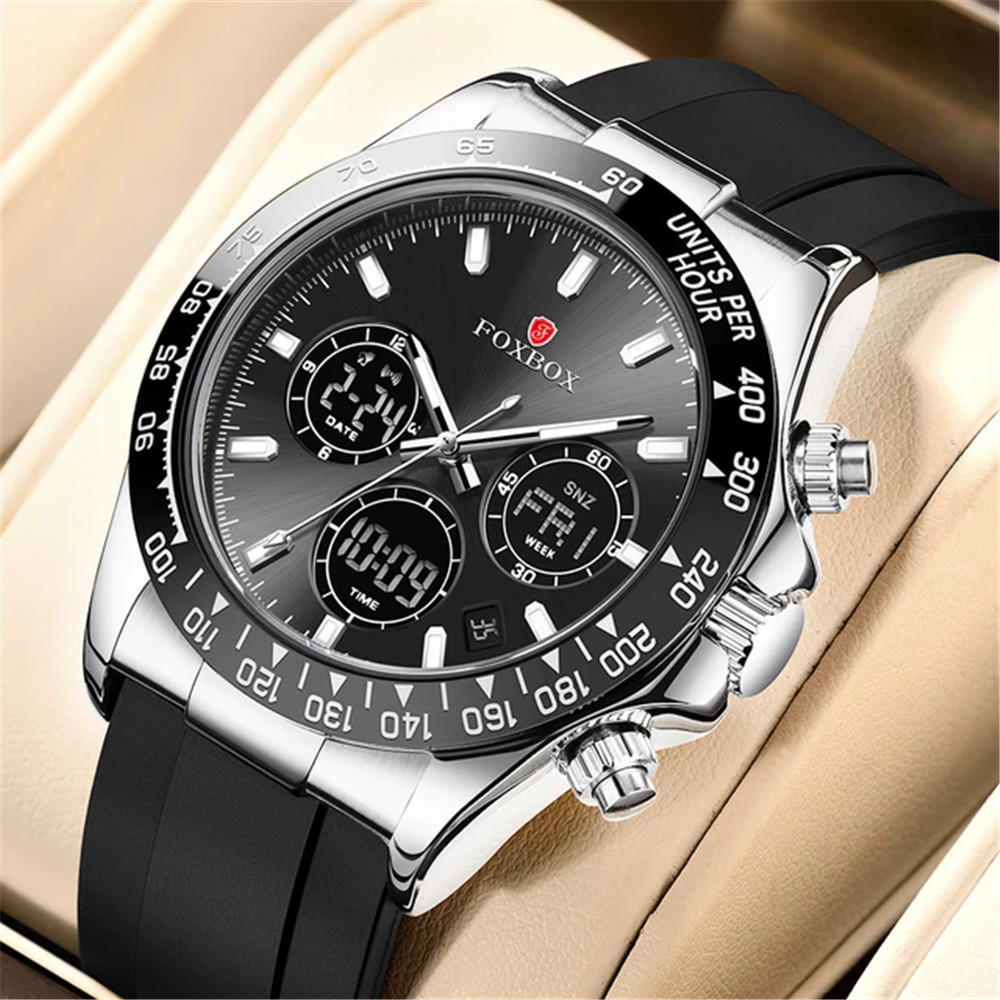 LIGE FOXBOX Men Quartz Watches Silicone Chronograph Digital Sport Wristwatch