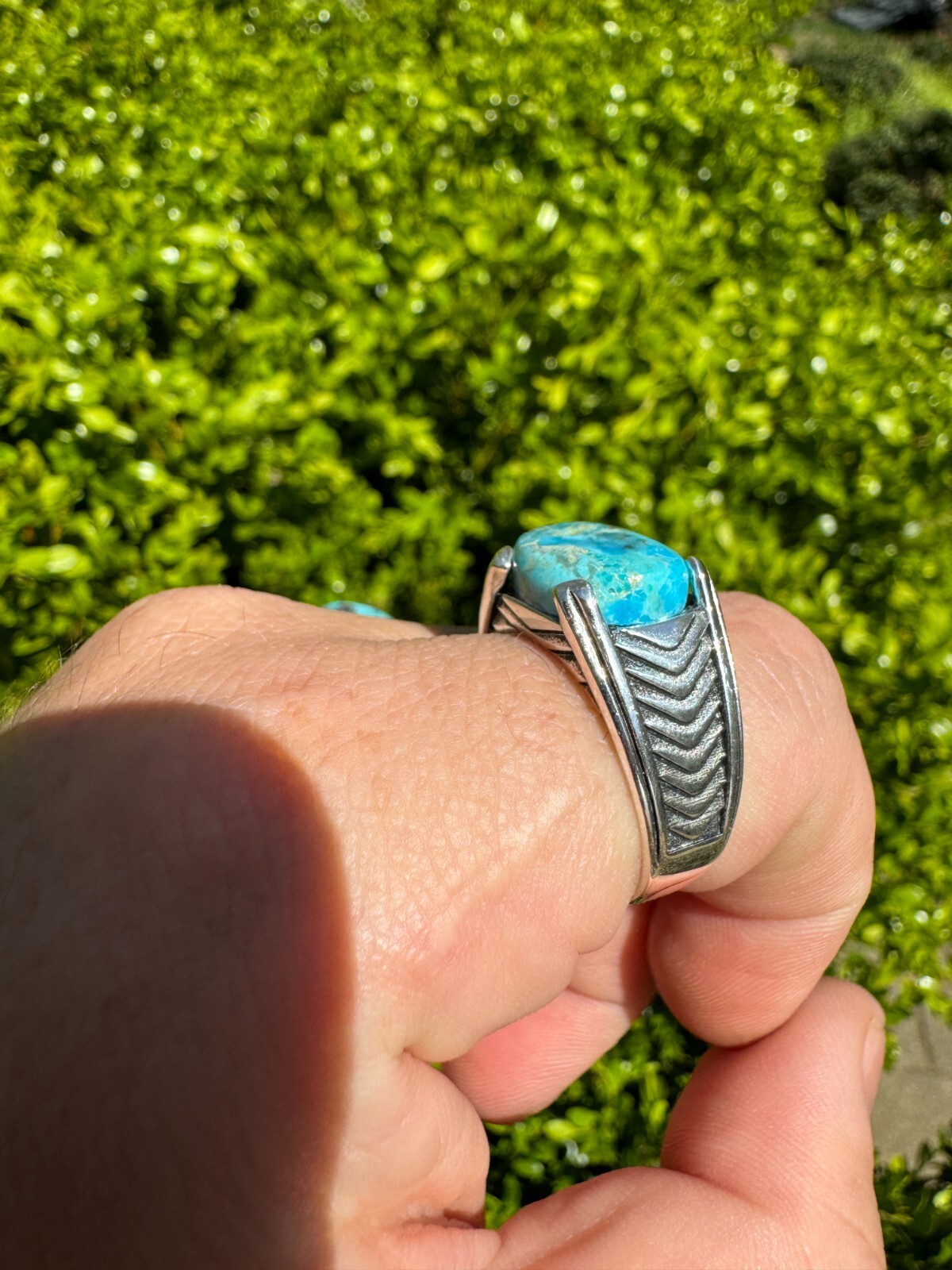 Blue Genuine Turquoise Mens Real Solid 925 Sterling Silver Signet Oval Ring